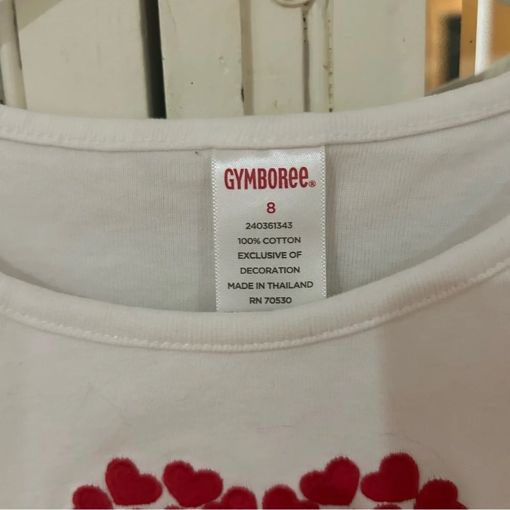 Gymboree White girls size 8 T-Shirt with Red Heart Design embroidered LIKE NEW